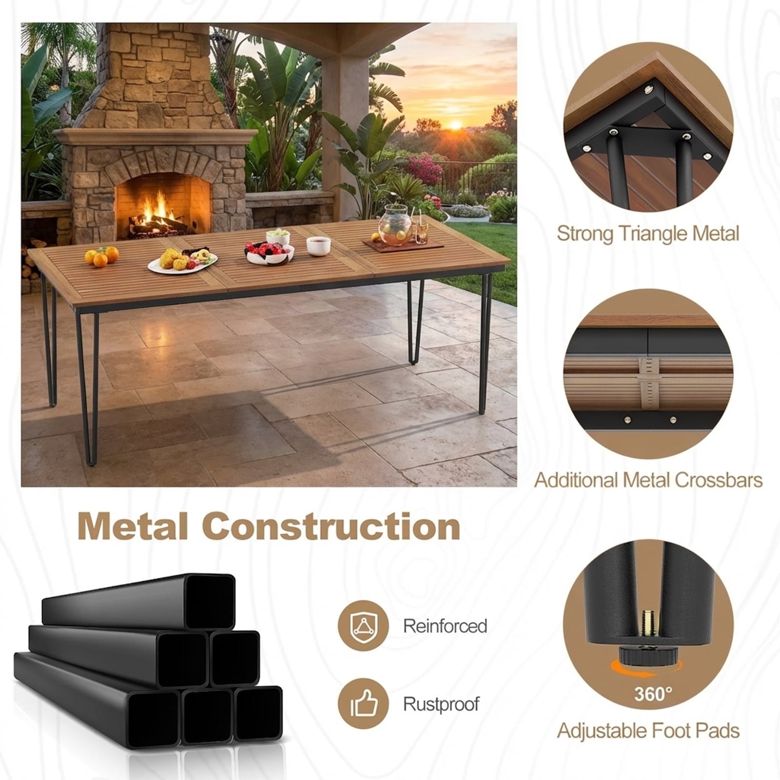 Biotree 79 In Outdoor Dining Table for 8 with Umbrella Hole