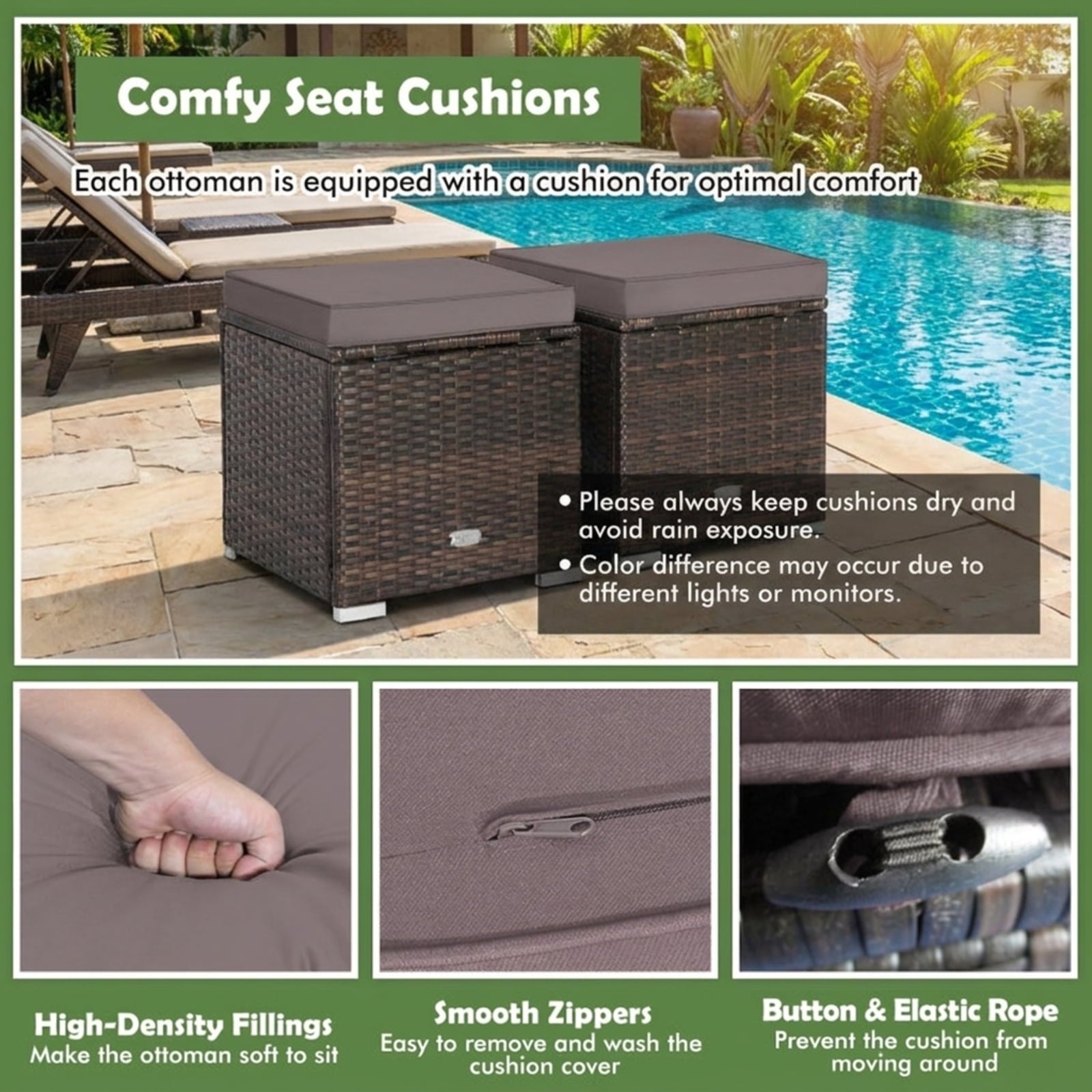 Biotree 2 Pieces Patio Ottoman with Removable Cushions Stackable Patio Chair for Garden BackyardGray