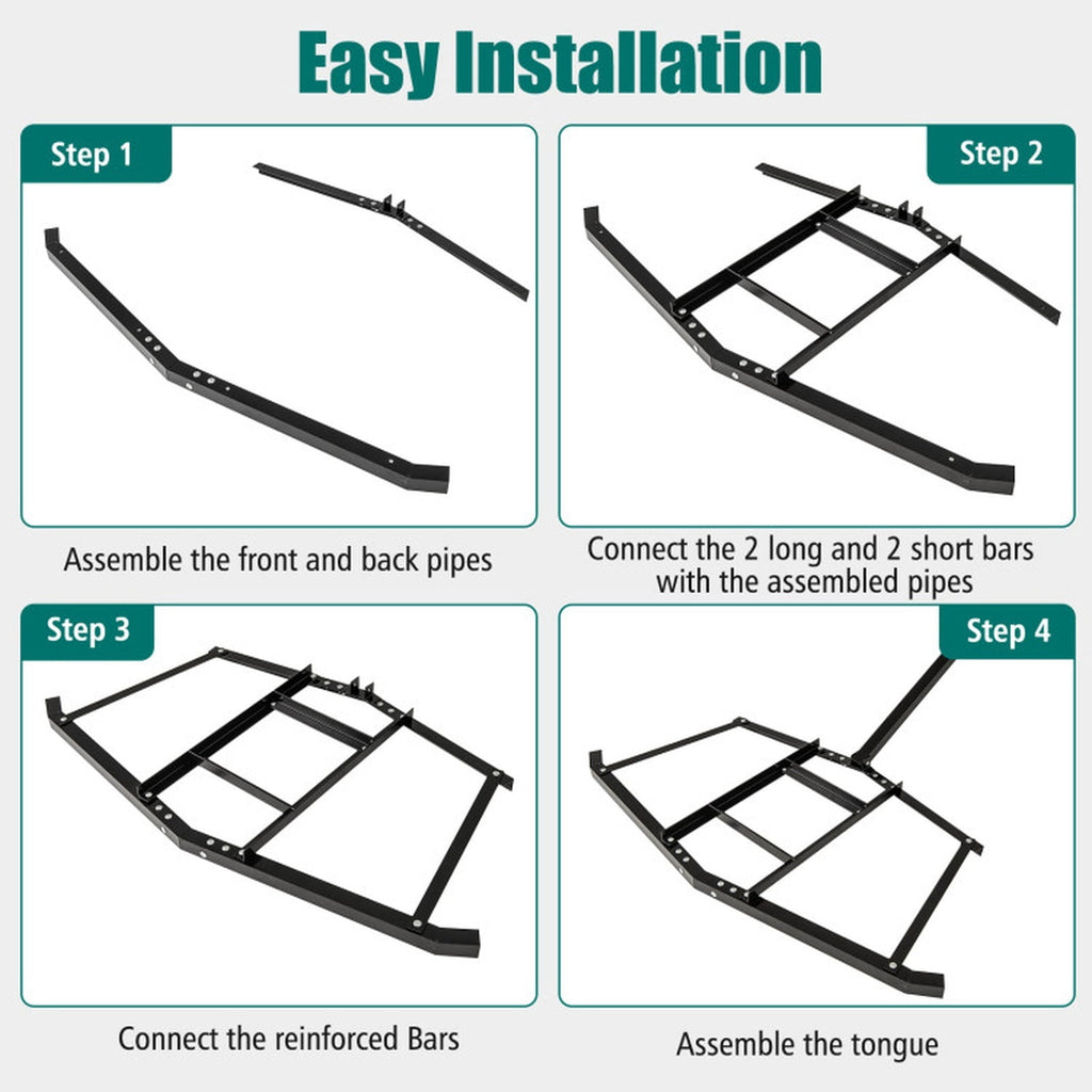 Biotree 66 Wide Driveway Drag Tow Behind Landscape Leveling Rake with Reinforced Bars for Lawn Garden Yard Soil Care, Black