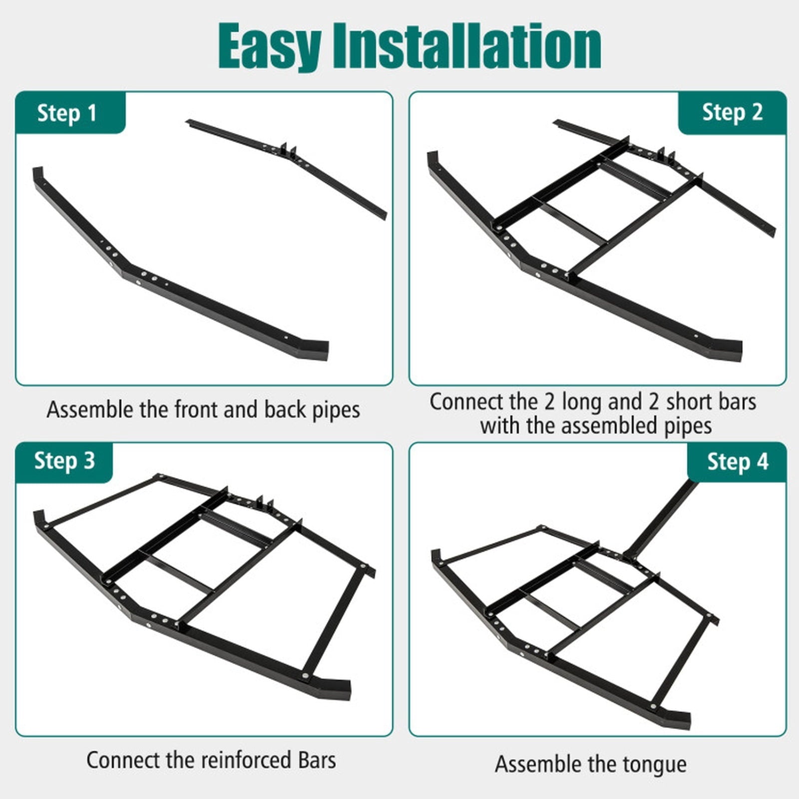 Biotree 66 Wide Driveway Drag Tow Behind Landscape Leveling Rake with Reinforced Bars for Lawn Garden Yard Soil Care, Black
