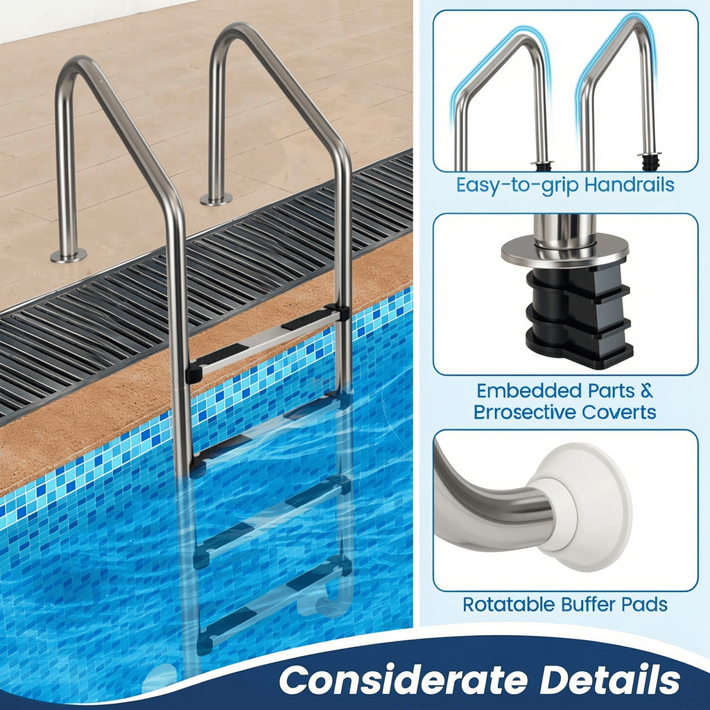 Biotree 4-Step Inground Pool Ladder Stainless Steel Swimming Pool Ladder with Non-Slip Pedals, 440 LBS Capacity Pool Ladder for Inground Swimming Pools, Silver