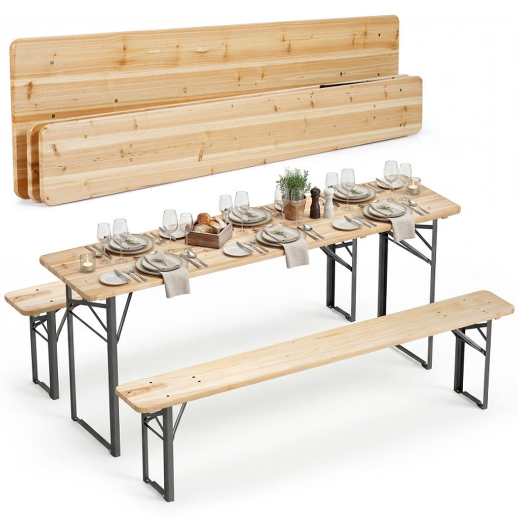 Biotree 70 Inch 3-Piece Folding Picnic Table with Benches for 6 Fir Wood Portable Bear Camping Table, Dark Brown