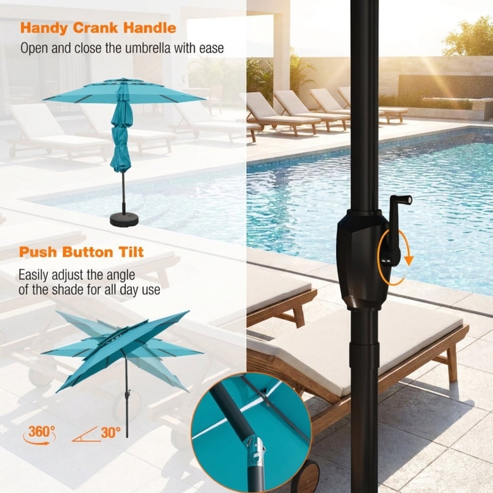 Biotree 10 FT Patio Umbrella, 3-tier Vented Patio Umbrella with Push Button Tilt for Patio Garden Backyard Pool, Green