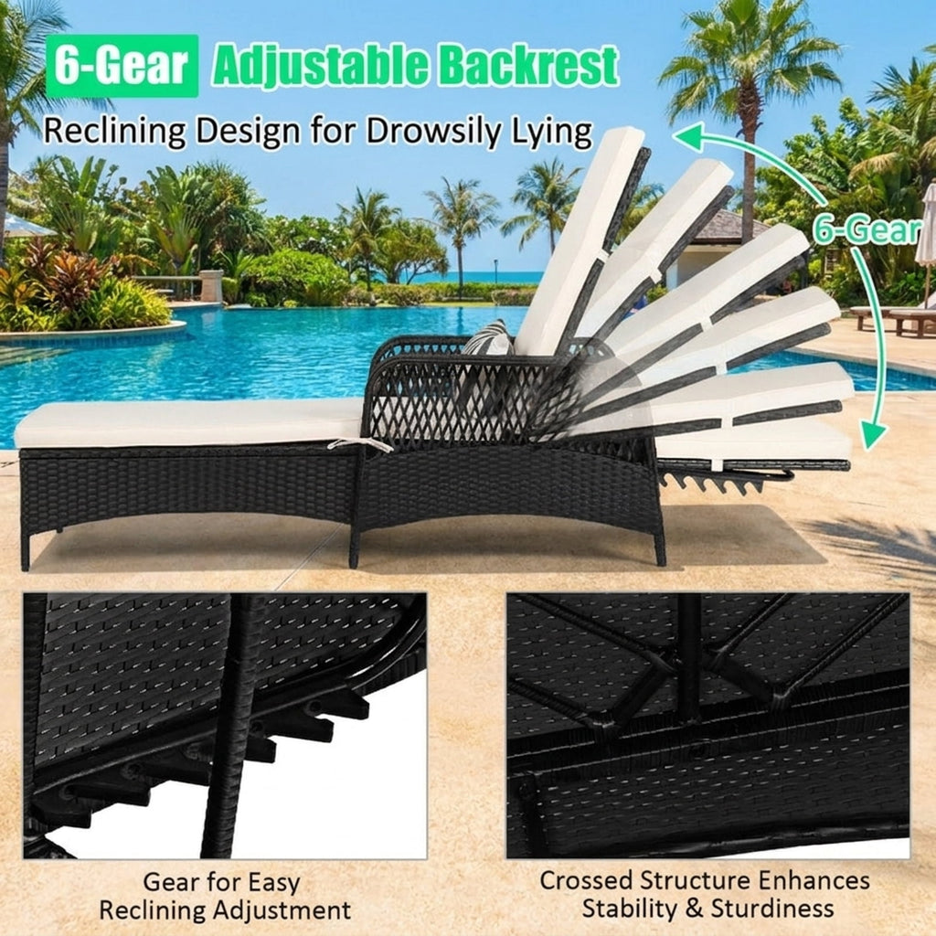 Biotree PE Rattan Chaise Lounge Chair Arm Chair Recliner Adjustable with Pillow Stackable Patio Chair for Garden BackyardBrown/Black