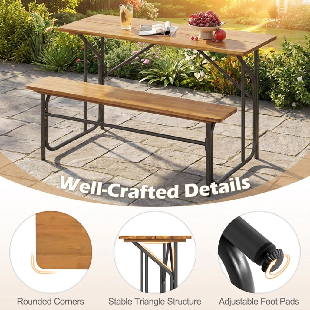 Biotree Acacia Wood Patio Table Bench for 2 People One-Side Picnic Table, Black