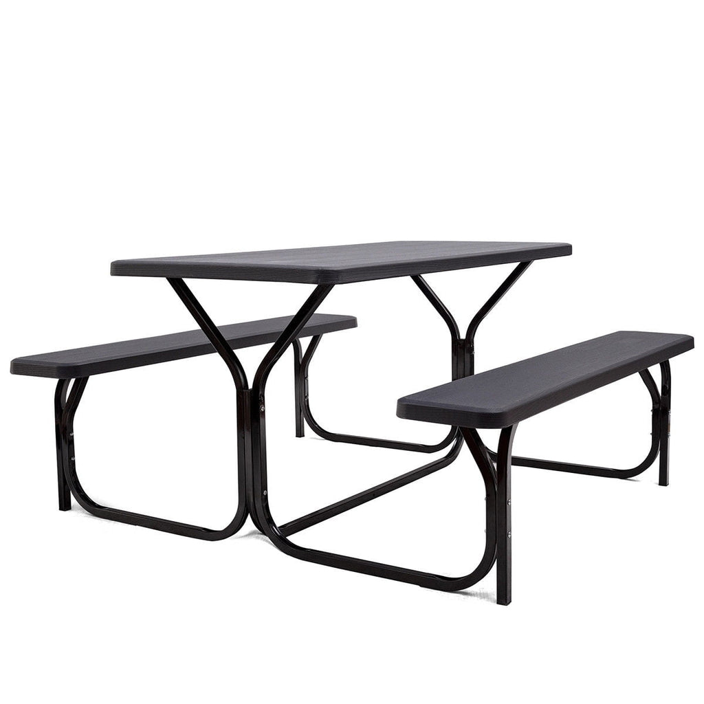 Biotree HDPE Outdoor Picnic Table and Bench Set-Black