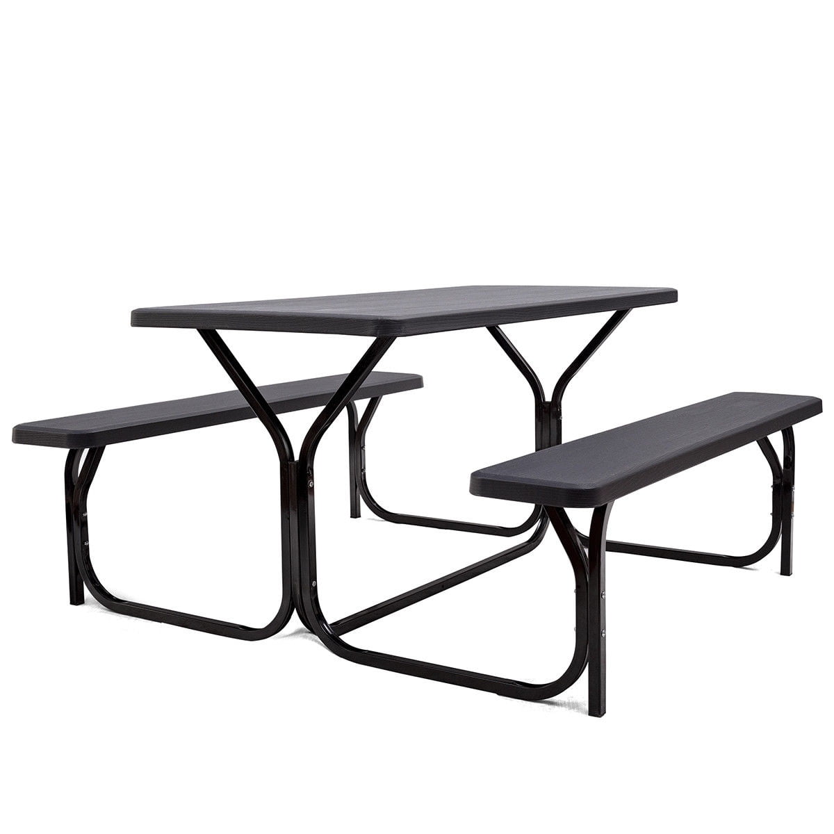Biotree HDPE Outdoor Picnic Table and Bench Set-Black
