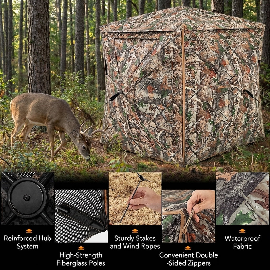Biotree 5-in-1 Detachable Hunting Ground Blind for 2-3 People with Skylight Window for Deer Turkey Hunting