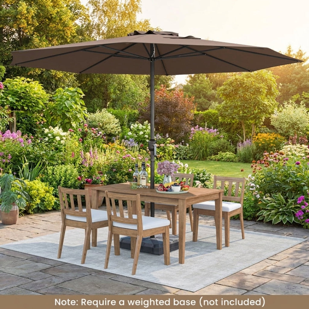 Biotree 12 ft Market Patio Umbrella with Crank and Tilt, 8 Sturdy Ribs, Vented Canopy - Beige for Backyard
