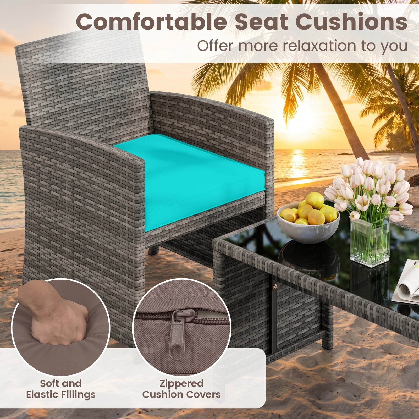 Biotree Set of 2 Rattan Patio Wood Barstools Dining Chairs with Backrest-Set of 2 Stackable Patio Chair for Garden BackyardLight Brown
