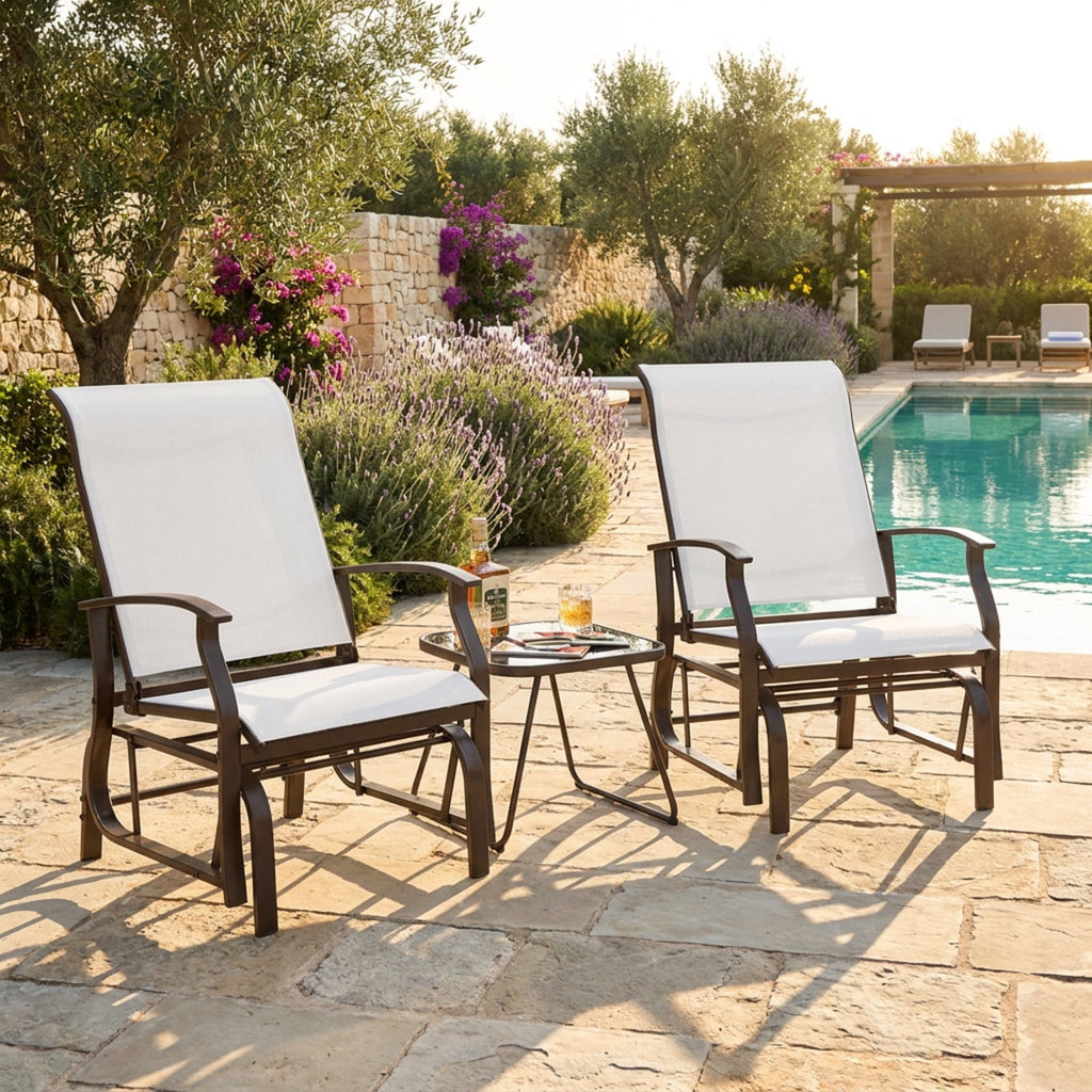 Biotree Outdoor Glider Chairs Set of 2 with Ergonomic Backrest and Seat Stackable Patio Chair for Garden BackyardBeige