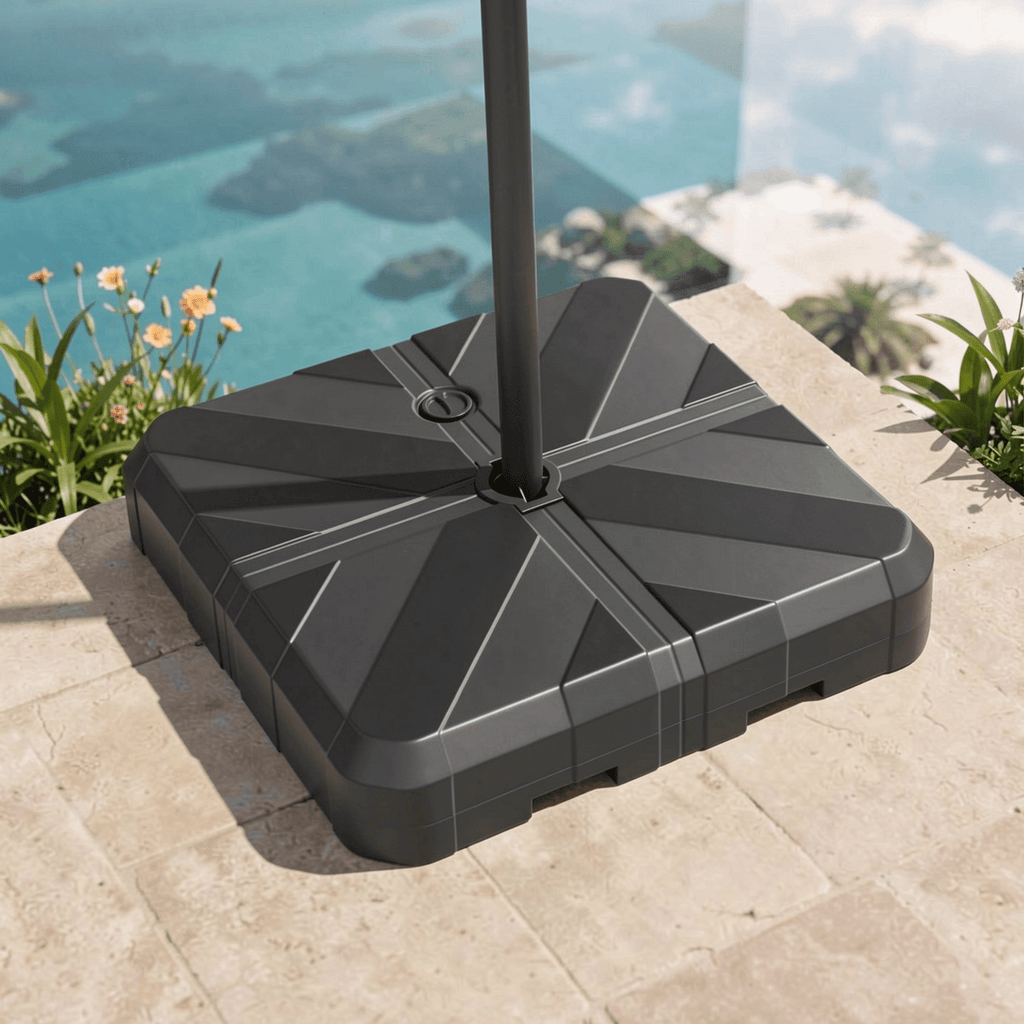 Biotree Weighted Offset Umbrella Base with Cross Bracket and Cut-out Handles - Heavy Duty Outdoor Patio Stand