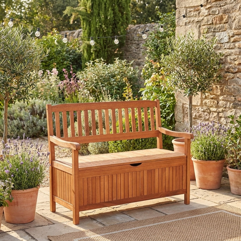 Biotree 33 Gallon Wooden Storage Bench with Liner for Patio Garden Porch Stackable Patio Chair for Garden Backyard