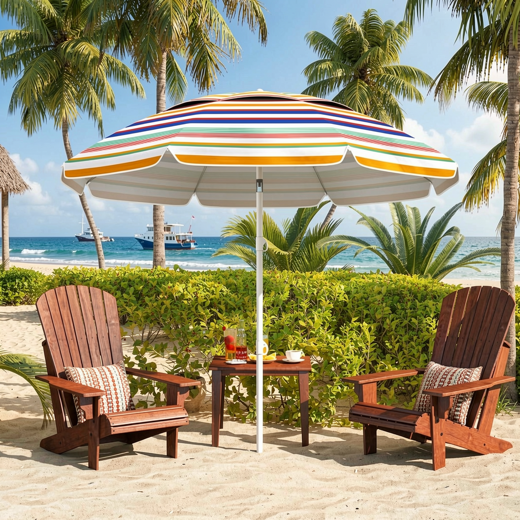 Biotree 6.5 Feet Beach Umbrella with UPF50+ Sun Protection and Push Button Tilt-Colorful - Portable Sun Shade for Beach Pool Backyard