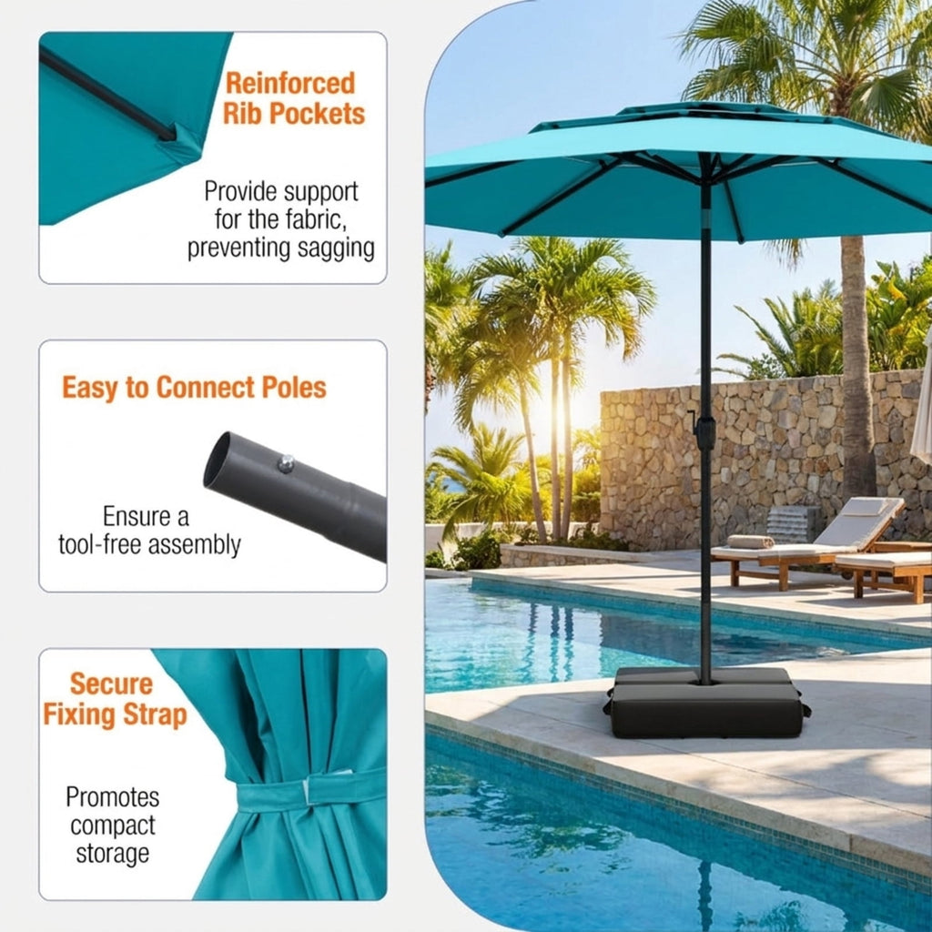 Biotree 10 FT Patio Umbrella, 3-tier Vented Patio Umbrella with Push Button Tilt for Patio Garden Backyard Pool, Green