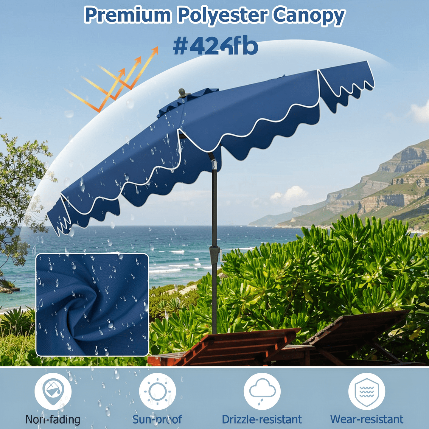 Biotree 9 Feet Patio Umbrella with Crank Handle and Push Button Tilt-Navy Navy Blue - Outdoor Patio Garden Sun Shade