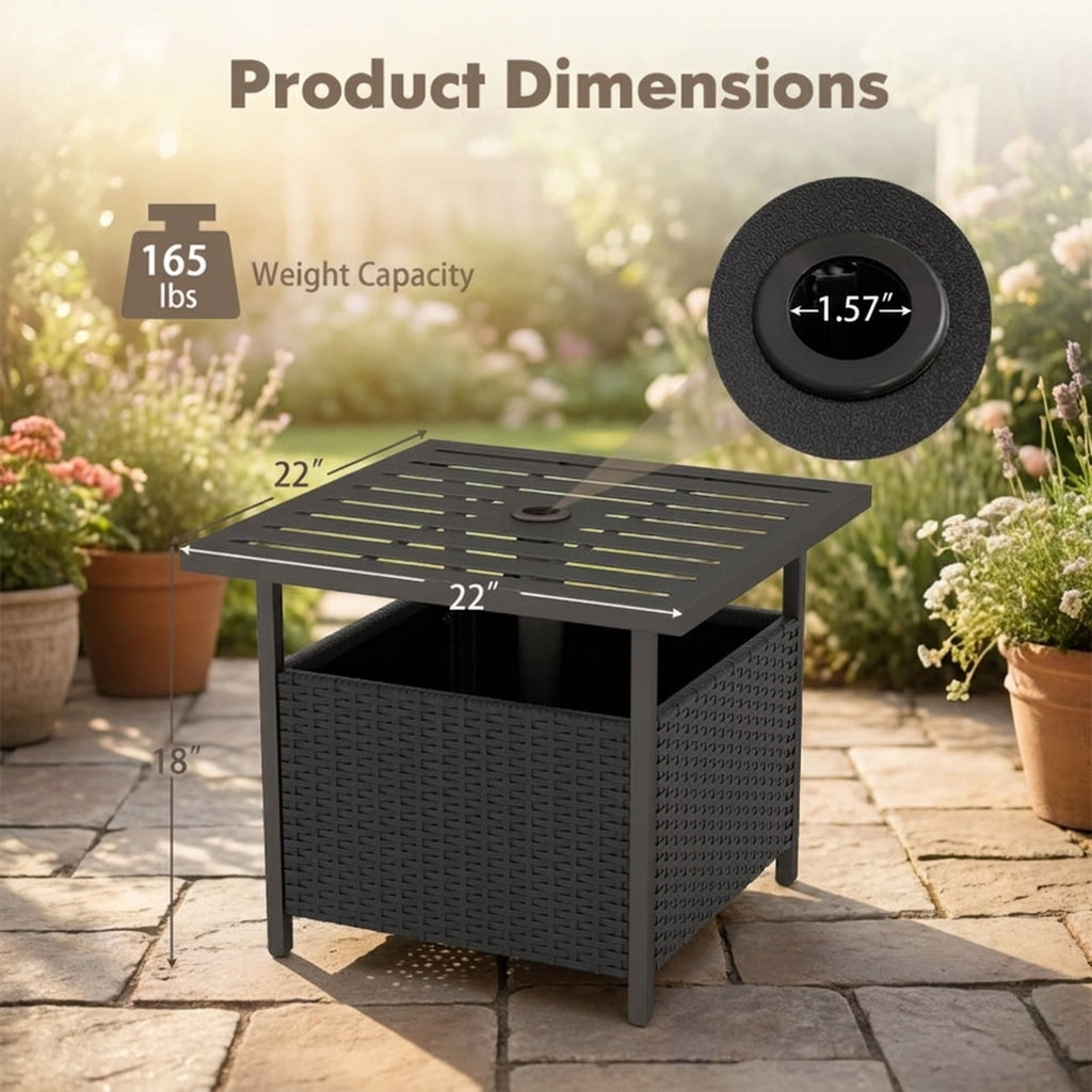 Biotree Outdoor Patio Rattan Wicker Steel Side Deck Table, Dark Brown