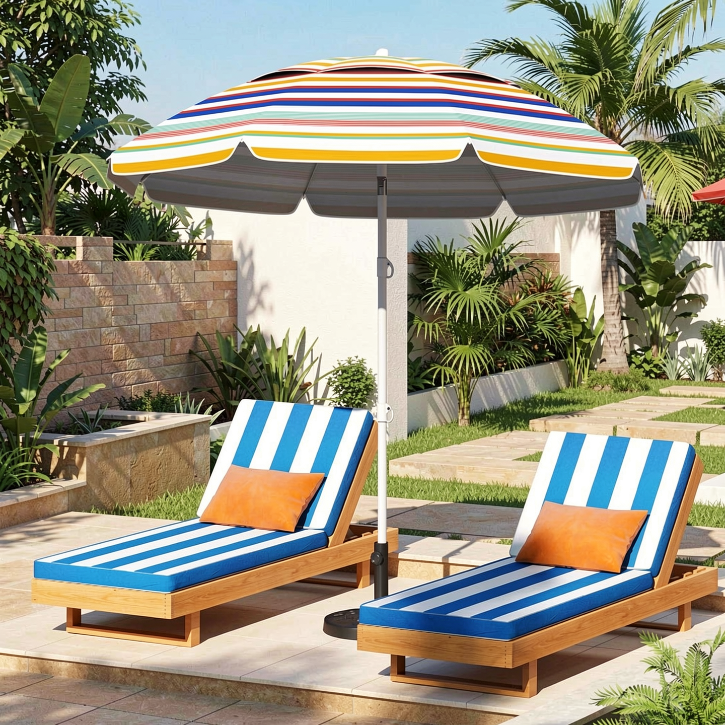 Biotree 6.5 Feet Beach Umbrella with UPF50+ Sun Protection and Push Button Tilt-Colorful - Portable Sun Shade for Beach Pool Backyard