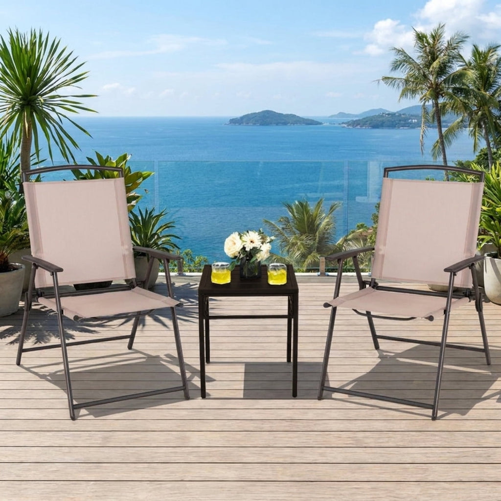 Biotree Set of 2 Patio Dining Chairs with Armrests and Rustproof Steel Frame Stackable Patio Chair for Garden BackyardBeige