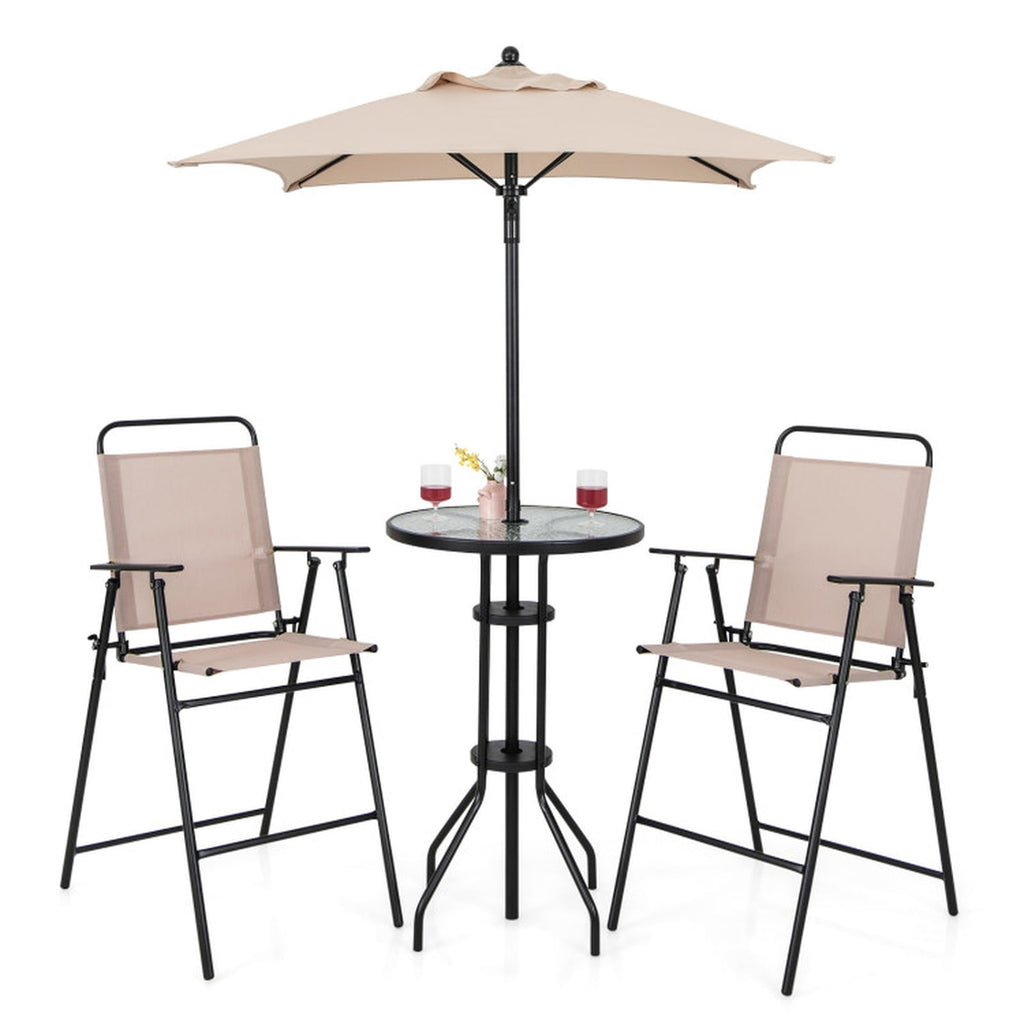 Biotree 4 Pieces Outdoor Bar Set with Umbrella for Patio Porch Garden Backyard Outdoor, Beige
