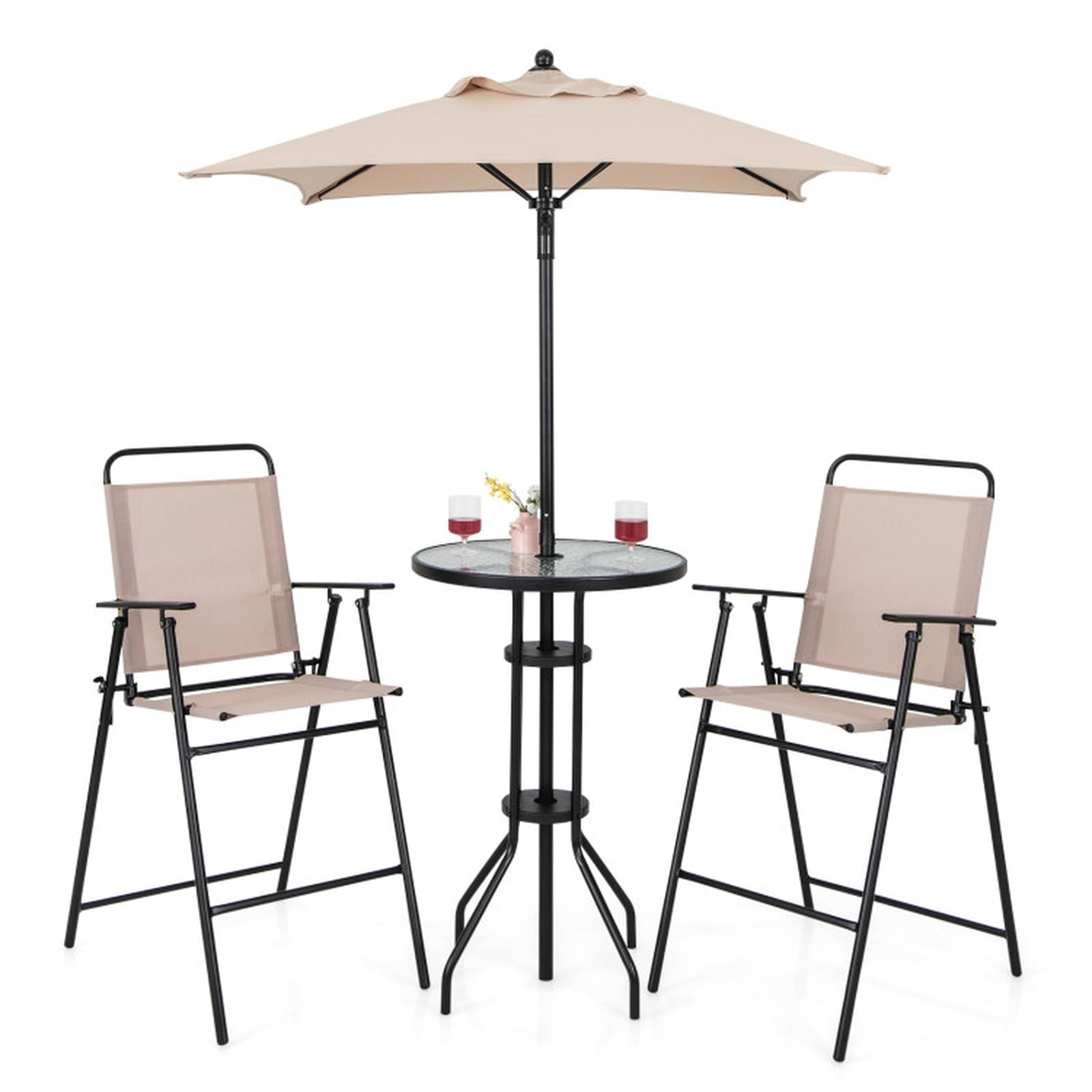 Biotree 4 Pieces Outdoor Bar Set with Umbrella for Patio Porch Garden Backyard Outdoor, Beige