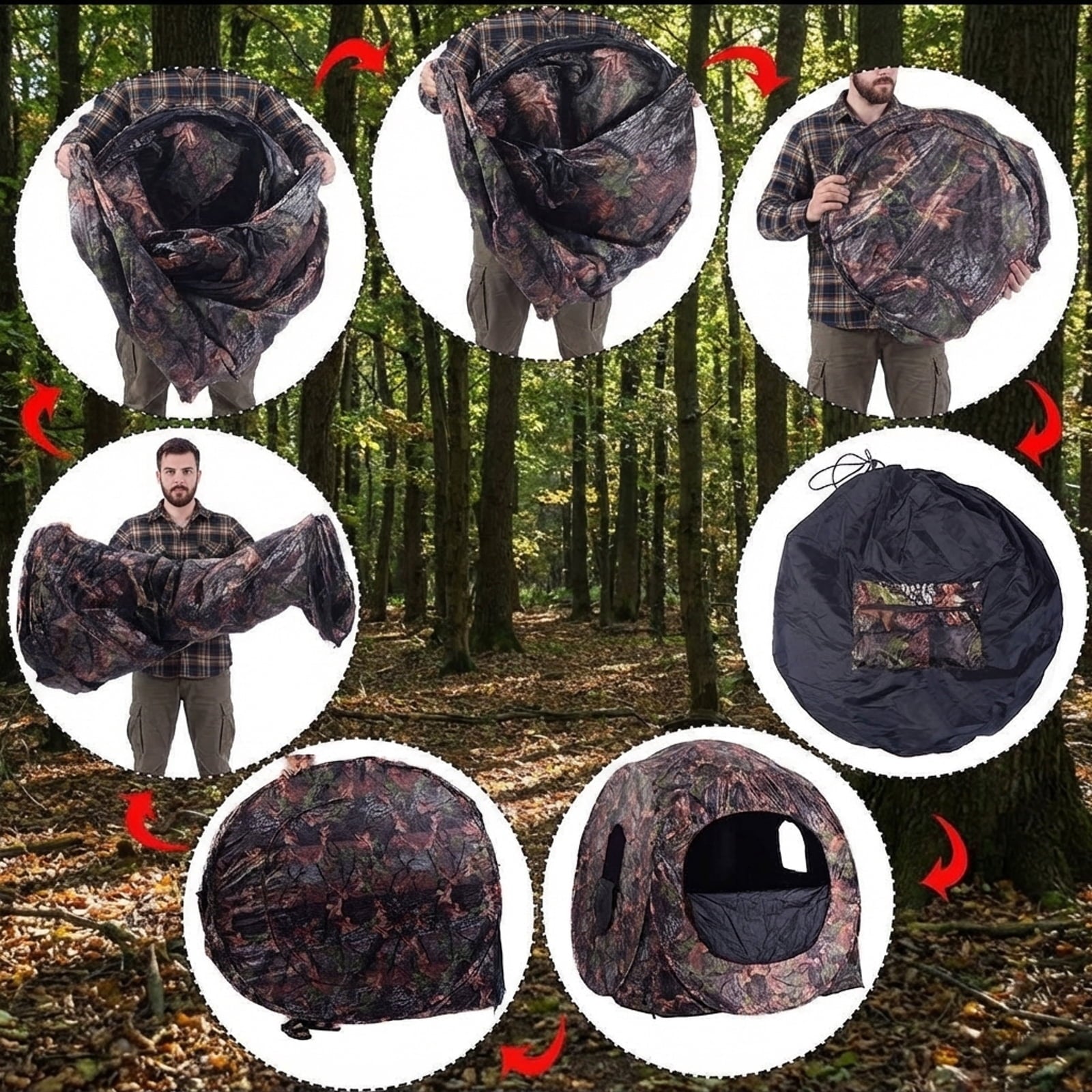 Biotree Portable Pop Up Ground Camouflage Hunting Blind Enclosure with Carry Bag for Deer Turkey Duck Hunting, Camouflage