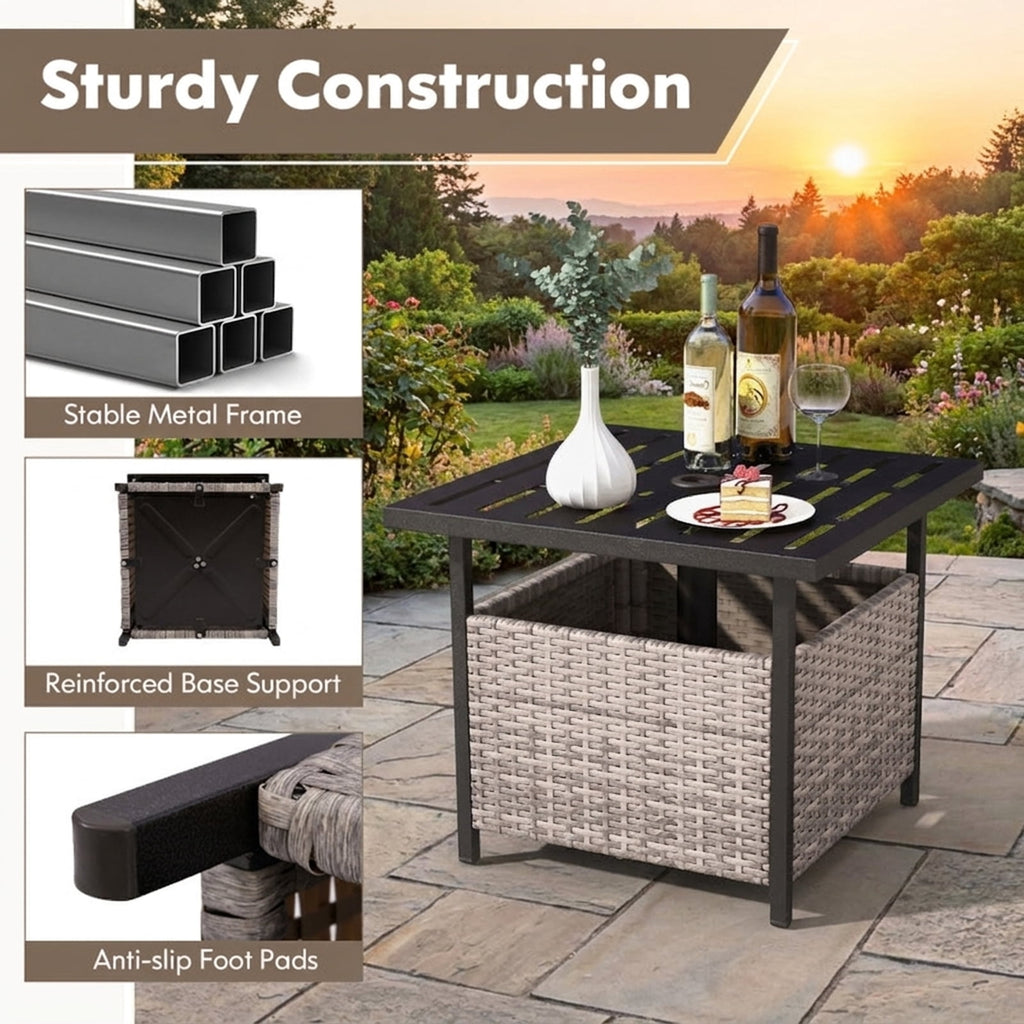 Biotree Outdoor Patio Rattan Wicker Steel Side Deck Table, Gray