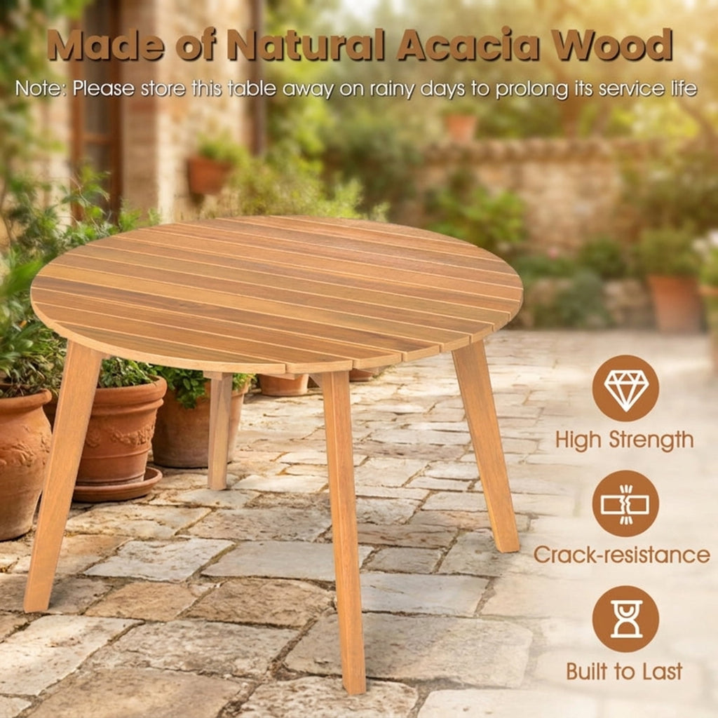 Biotree Round Outdoor Acacia Wood Side Table with Slatted Tabletop, Natural