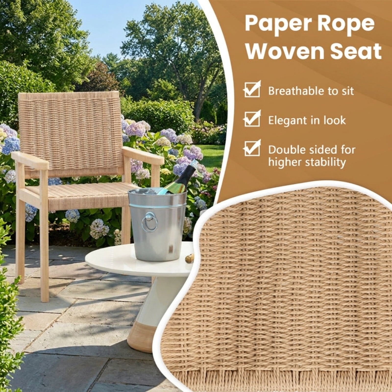 Biotree Indoor Outdoor Wood Chair Set of 2 Stackable Patio Chair for Garden BackyardNatural