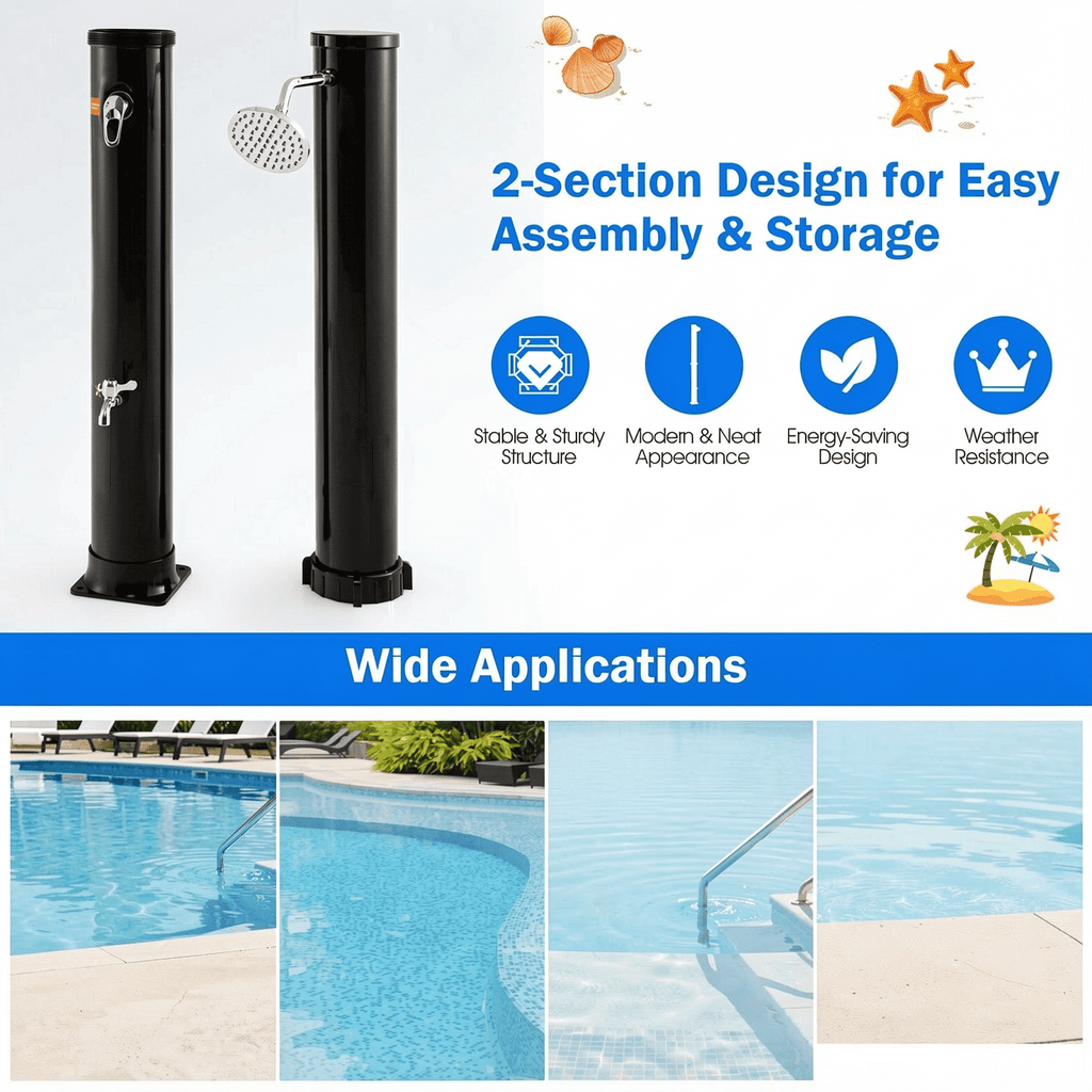 Biotree 7.2 Feet Solar-Heated Outdoor Shower with Free-Rotating Shower Head Portable Camping Shower for Pool Patio, Black