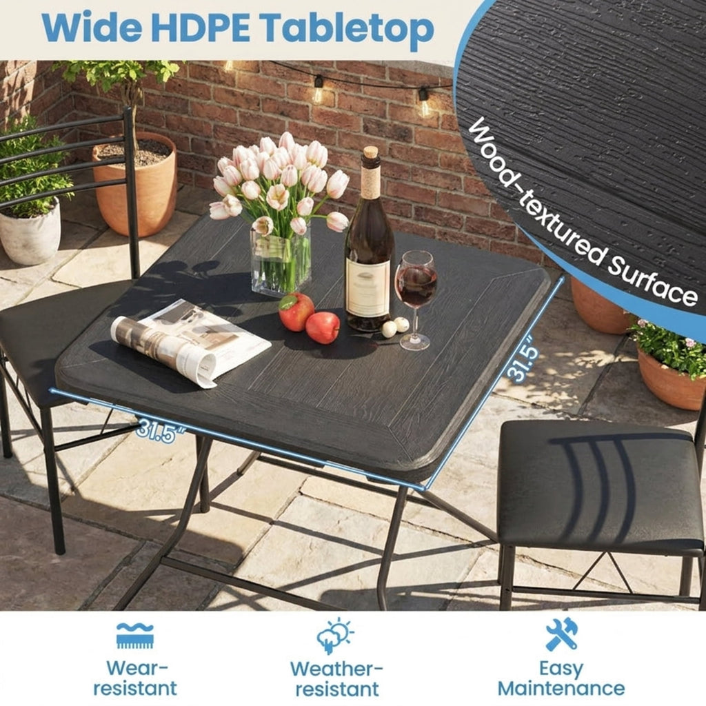 Biotree 2.6FT Foldable Dining Table with Wood Grain HDPE Tabletop and Non-slip Foot Pads, Black