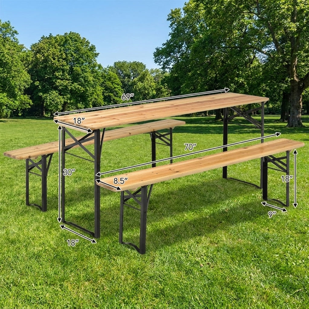 Biotree 70-Inch 3 Pieces Folding Wooden Picnic Table Bench Set, Natural Black