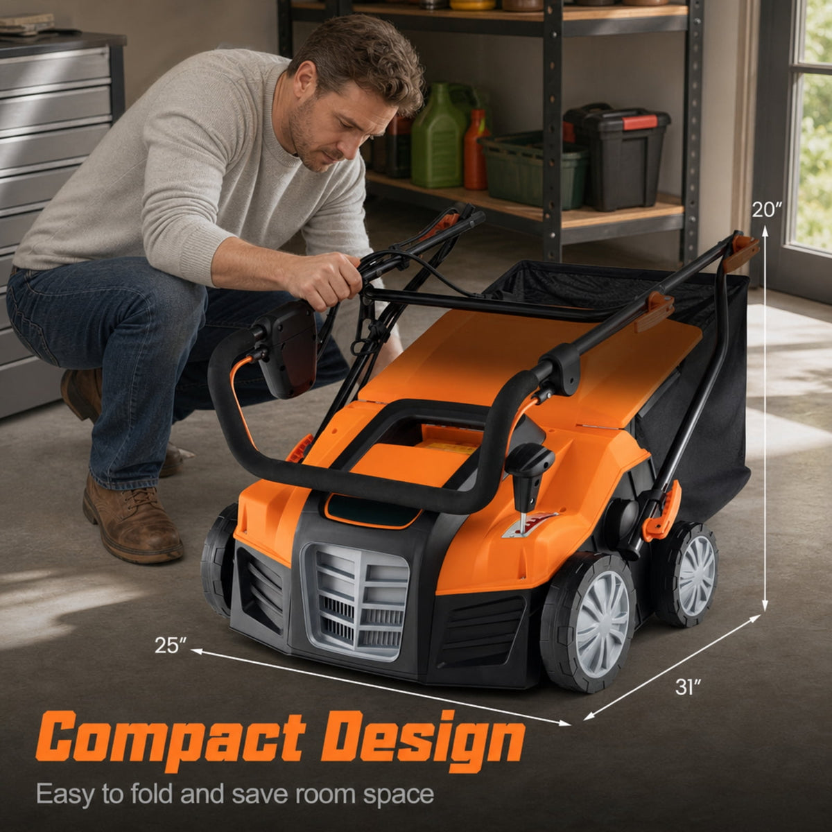 Biotree 16" 15 Amp Electric Lawn Dethatcher, 2-in-1 Corded Lawn Scarifier - Electric Lawn Rake with 6L Collection Bag, 4-Position Height Adjustment for Lawn Renovation Grass Care Orange