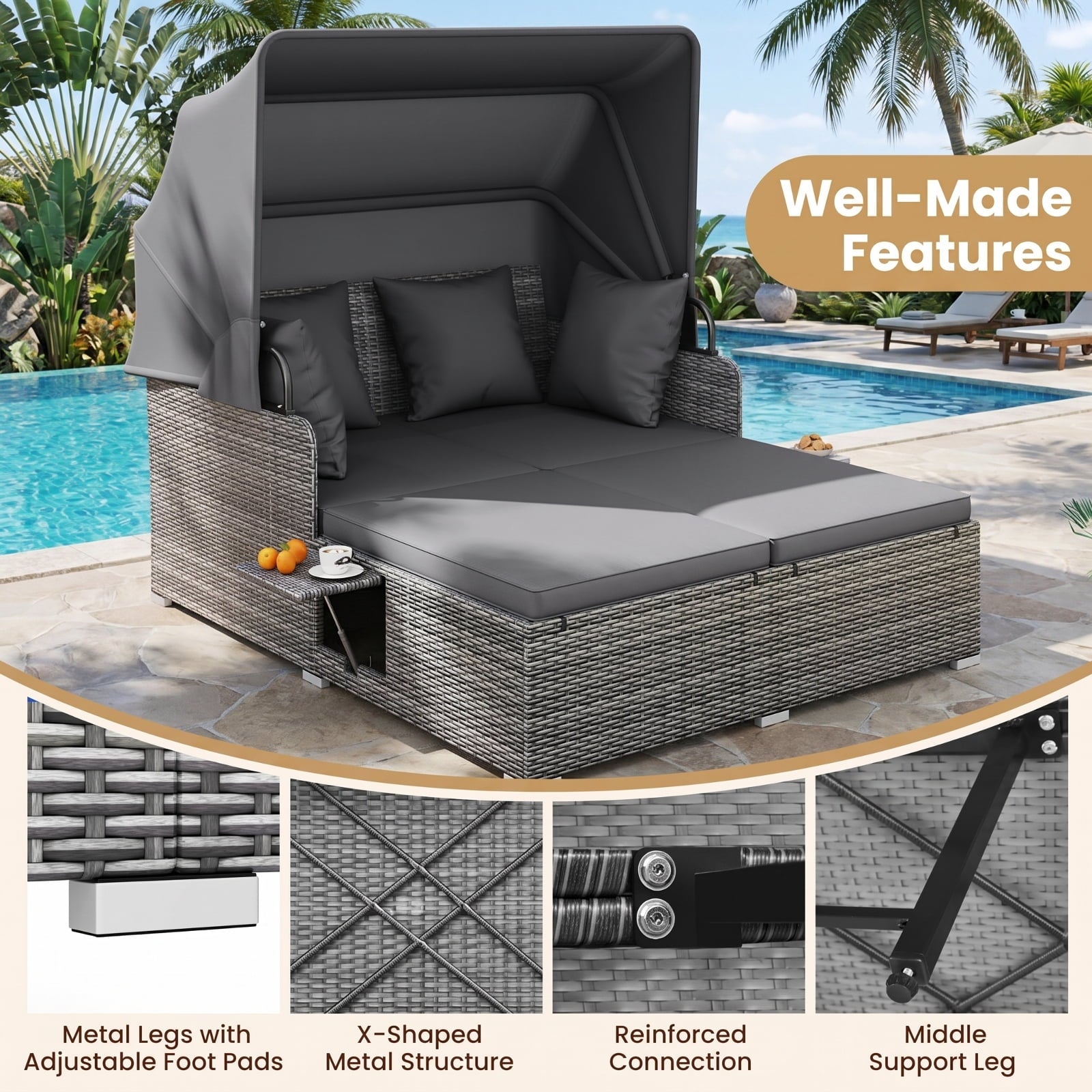 Biotree Patio Wicker Egg Chair Outdoor Rattan Lounge Basket with Seat and Back Cushions Stackable Patio Chair for Garden BackyardBrown