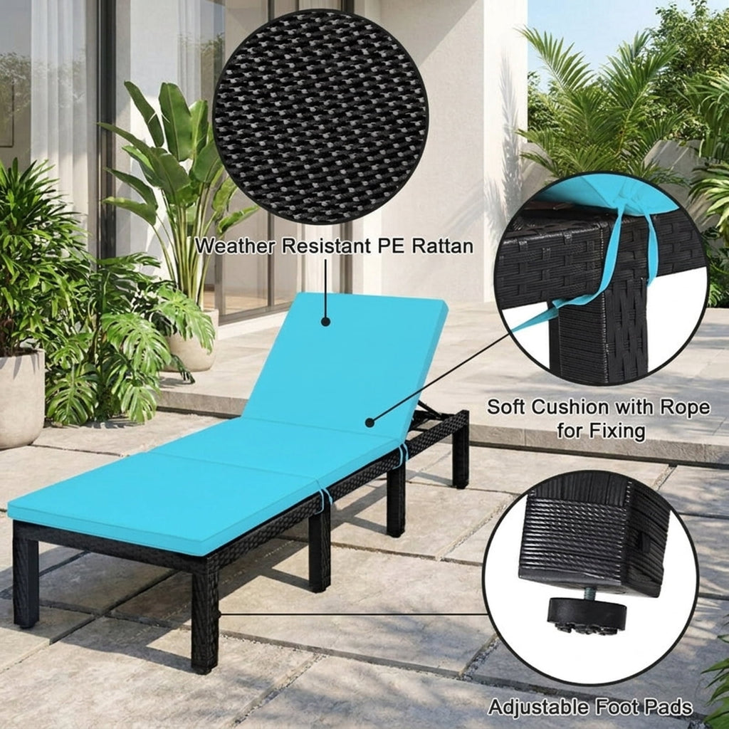 Biotree Patio Rattan Cushioned Height Adjustable Lounge Chair Stackable Patio Chair for Garden BackyardBlue