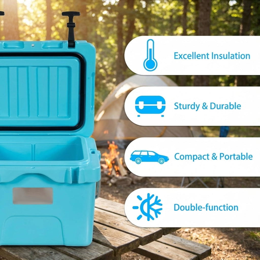 Biotree 16 Quart 24 Can Capacity Portable Insulated Ice Cooler with 2 Cup Holders, Blue