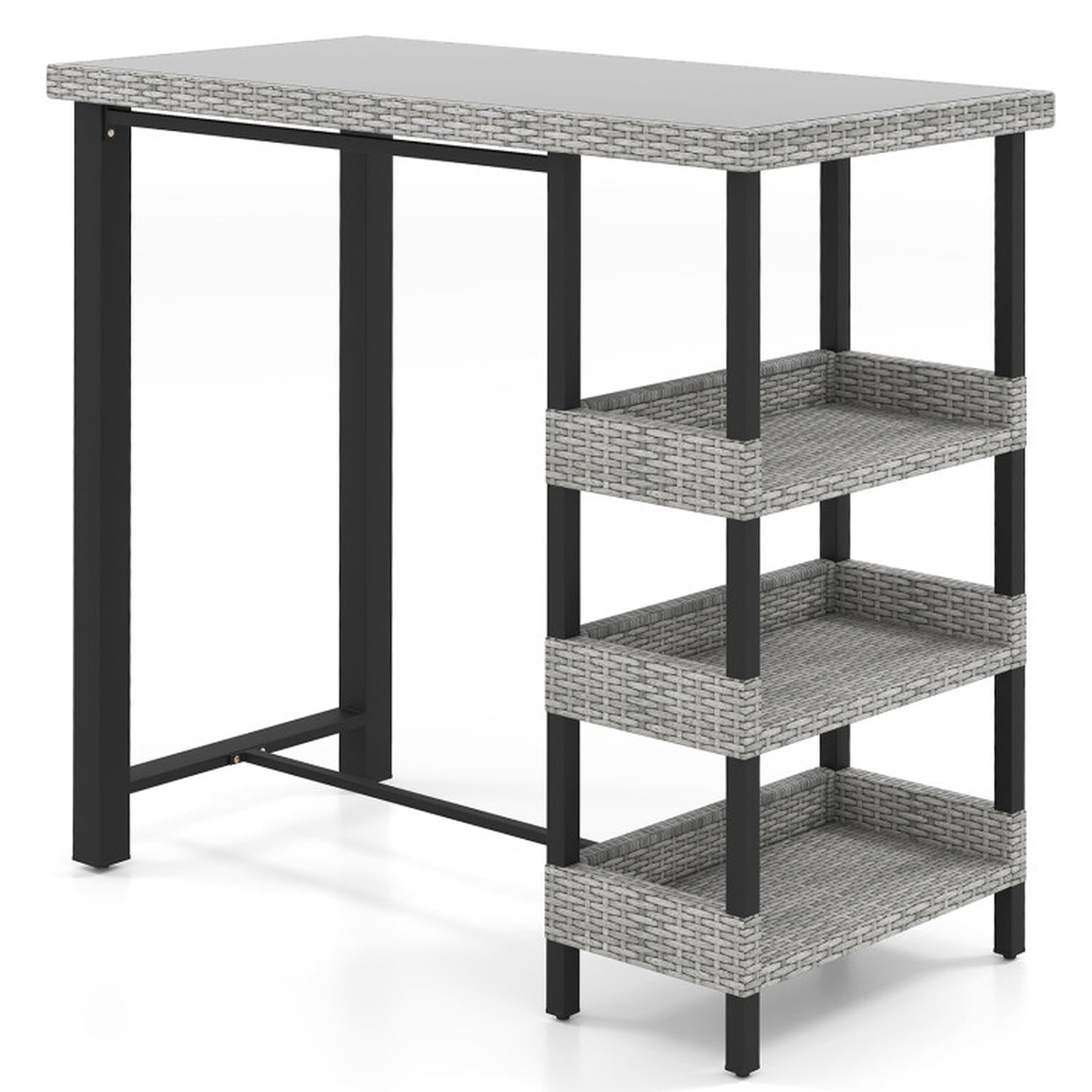 Biotree 43.5 Inch Outdoor Bar Table with Tempered Glass Top, Black