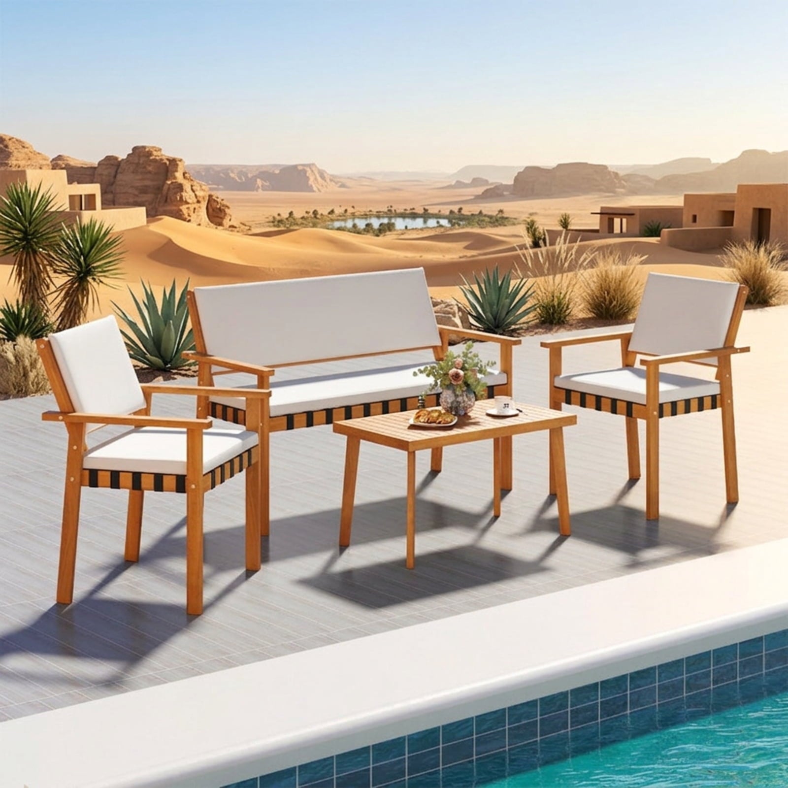 Biotree 4 Piece Patio Furniture Set with Coffee Table for Backyard and Garden Outdoor Conversation Set for Garden Backyard PorchWhite