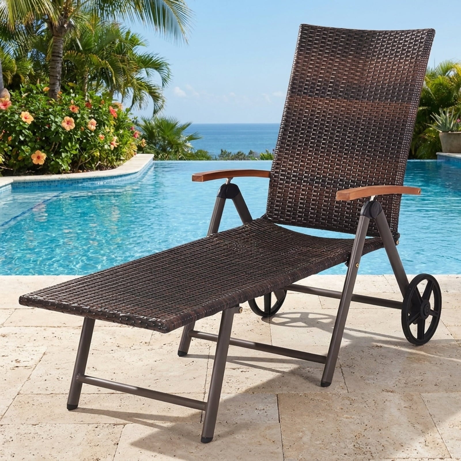 Biotree Outdoor Chaise Lounge Chair Rattan Lounger Recliner Chair Stackable Patio Chair for Garden BackyardTurquoise