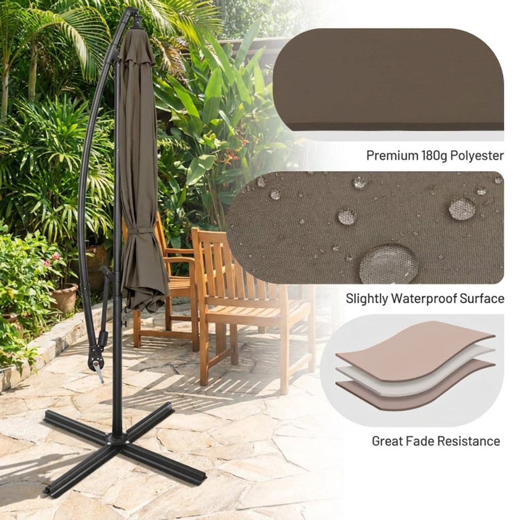 Biotree 10 ft Cantilever Offset Patio Umbrella 8-Rib Outdoor Shade - Brown - UV Protection with Cross Base
