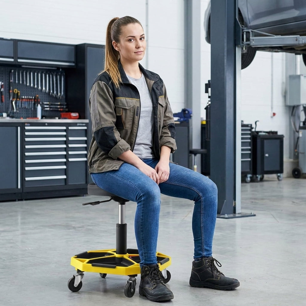 Biotree 330 lbs Pneumatic Rolling Mechanic Stool Padded Seat Height Adjustable - Yellow