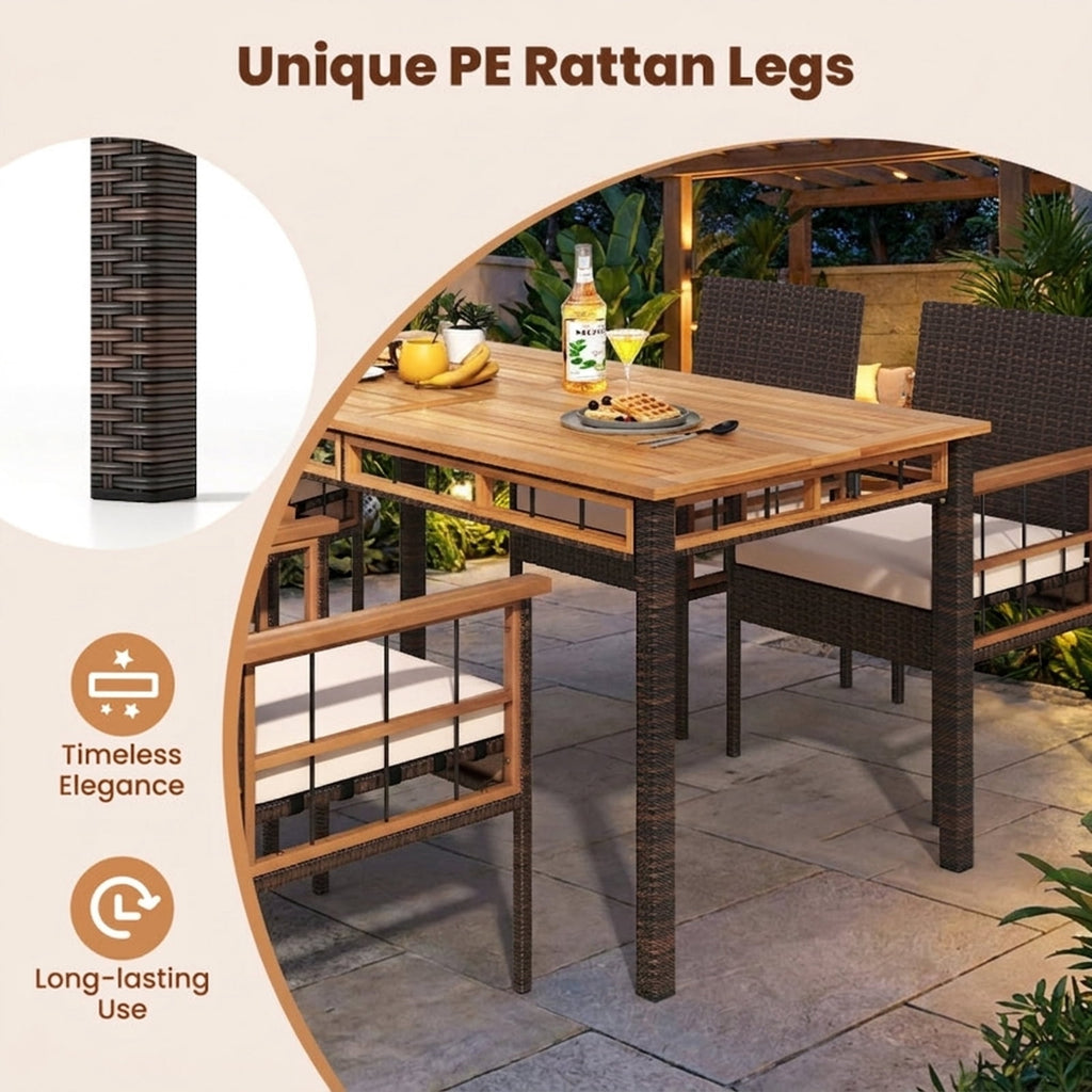 Biotree 63" Outdoor Dining Table with Acacia Wood Slatted Tabletop, Black