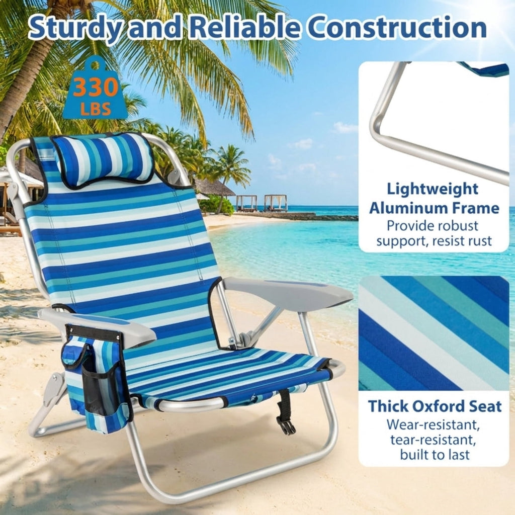 Biotree Set of 1 Folding Beach Chair for Adults with 4-Position Adjustable Backrest Stackable Patio Chair for Garden BackyardBlue