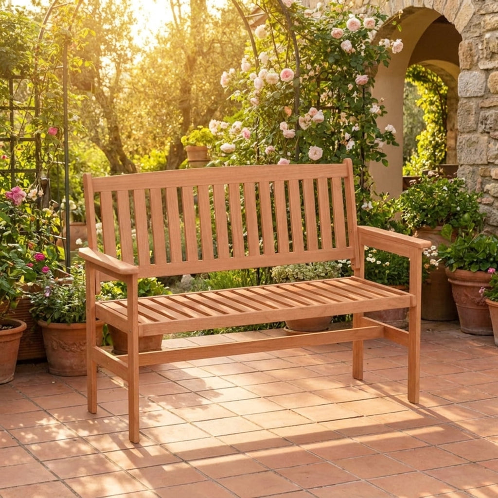 Biotree 2-Person Patio Loveseat with Slatted Backrest and Comfortable Armrests Stackable Patio Chair for Garden BackyardNatural