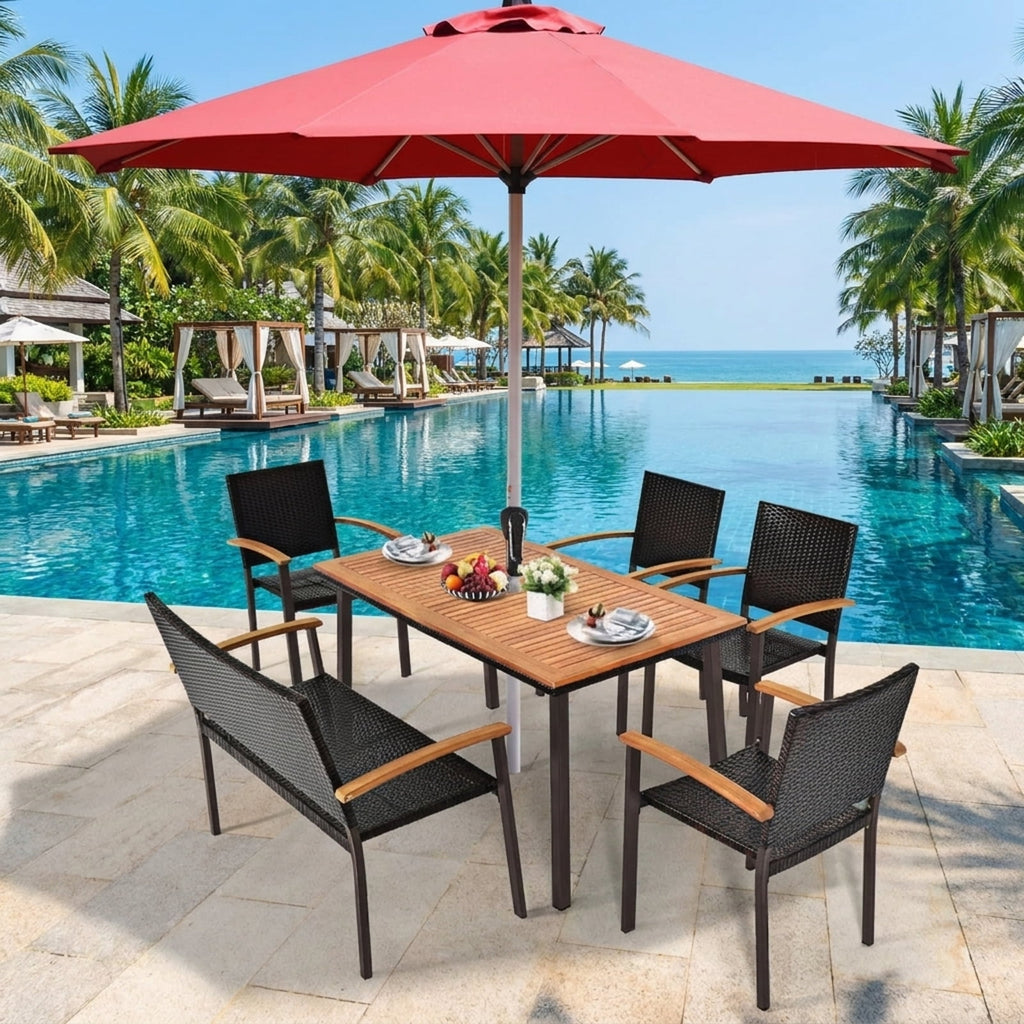 Biotree 55 Inch Patio Acacia Dining Table with Umbrella Hole, Black