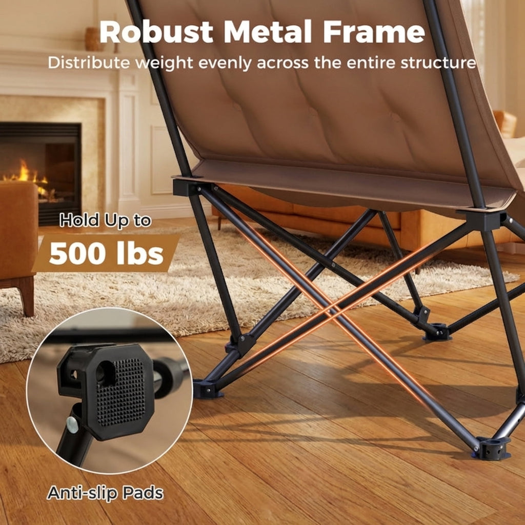 Biotree Portable Folding Outdoor Camping Chair with Cup Holder for Beach Picnic Tailgating, Khaki