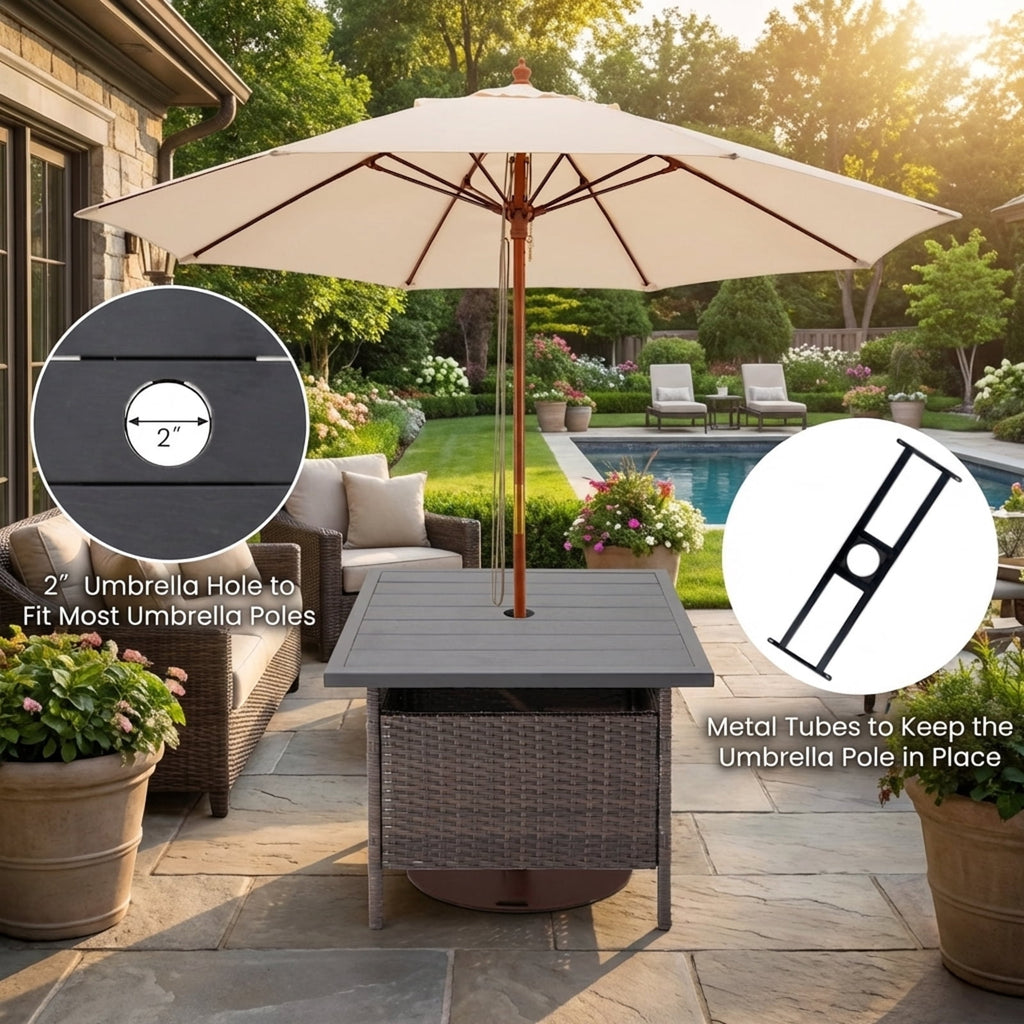 Biotree Patio Wicker Side Table with Umbrella Hole