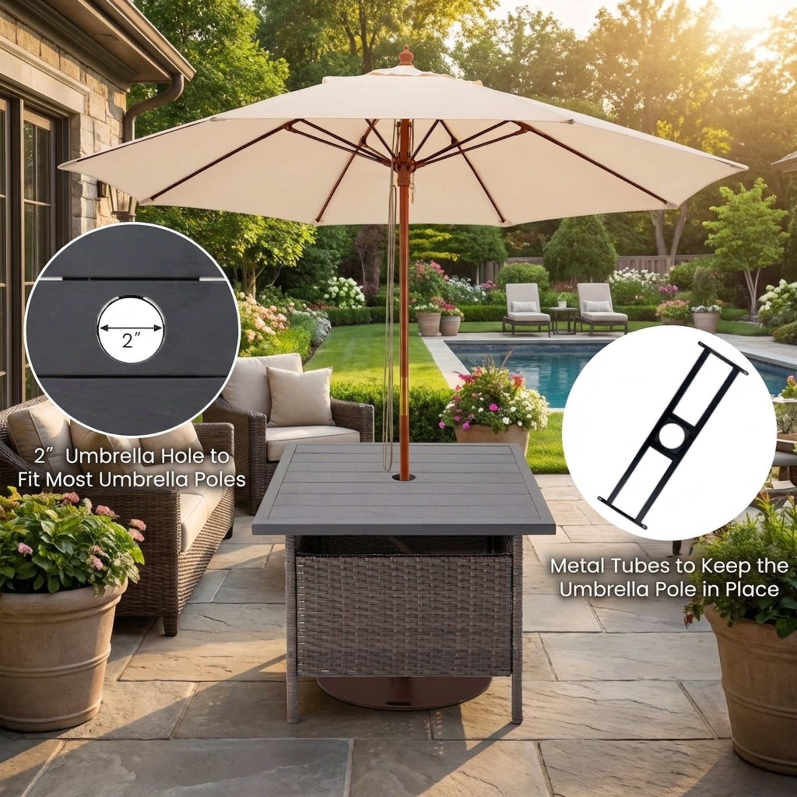 Biotree Patio Wicker Side Table with Umbrella Hole