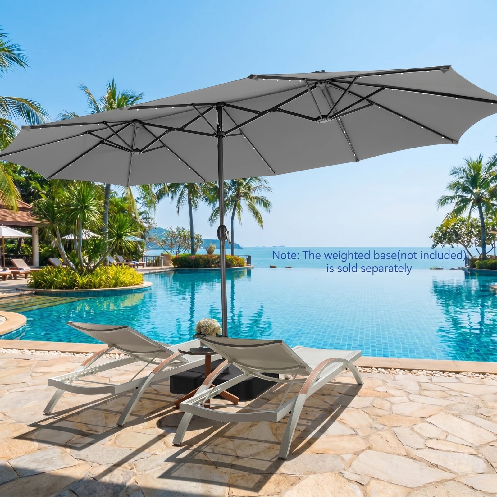 Biotree 15 ft Cantilever Patio Umbrella Offset Hanging with Cross Base, 8 Ribs - Multicolor for Backyard