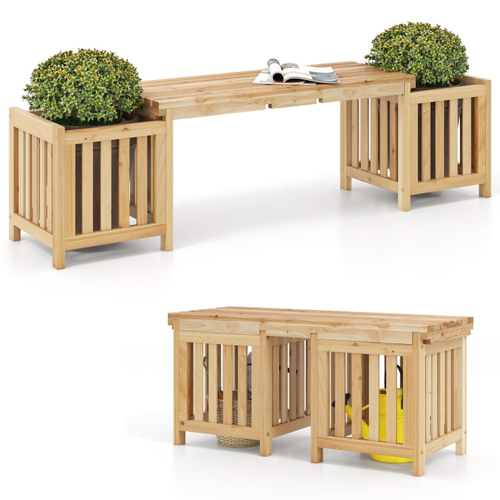 Biotree Patio Wooden Bench with Planter 2 Person Patio Bench Stackable Patio Chair for Garden BackyardNatural